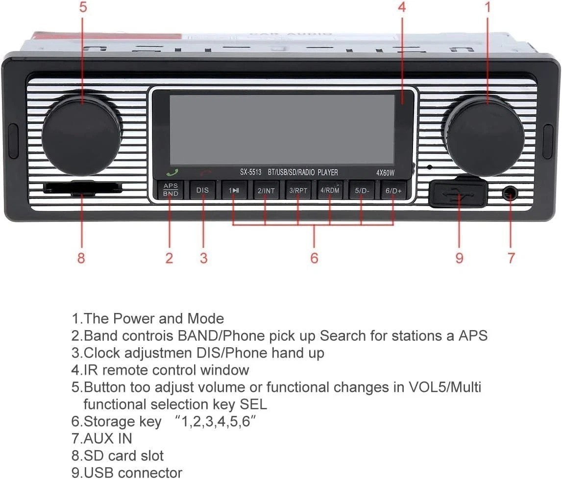 12V FM/USB/SD Bluetooth Car Stereo with Remote Control and EQ Settings