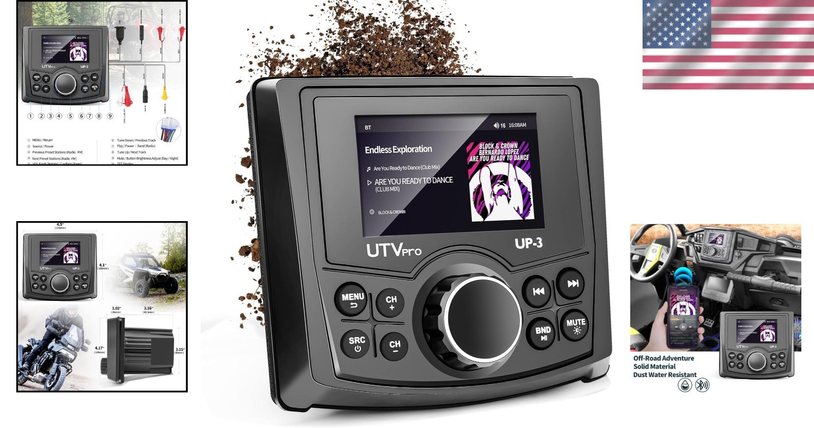 Marine UTV Stereo Bluetooth Radio with Rear View Camera