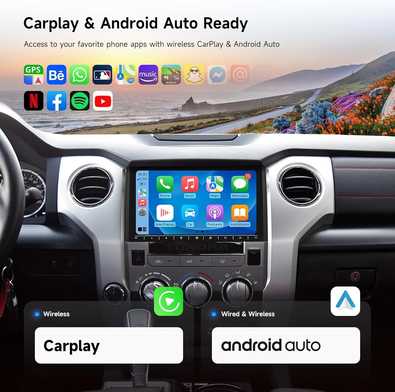 Dasaita 10.2″ Android 13 Car Stereo for Toyota Tundra 2014-2021 T-Style CarPlay