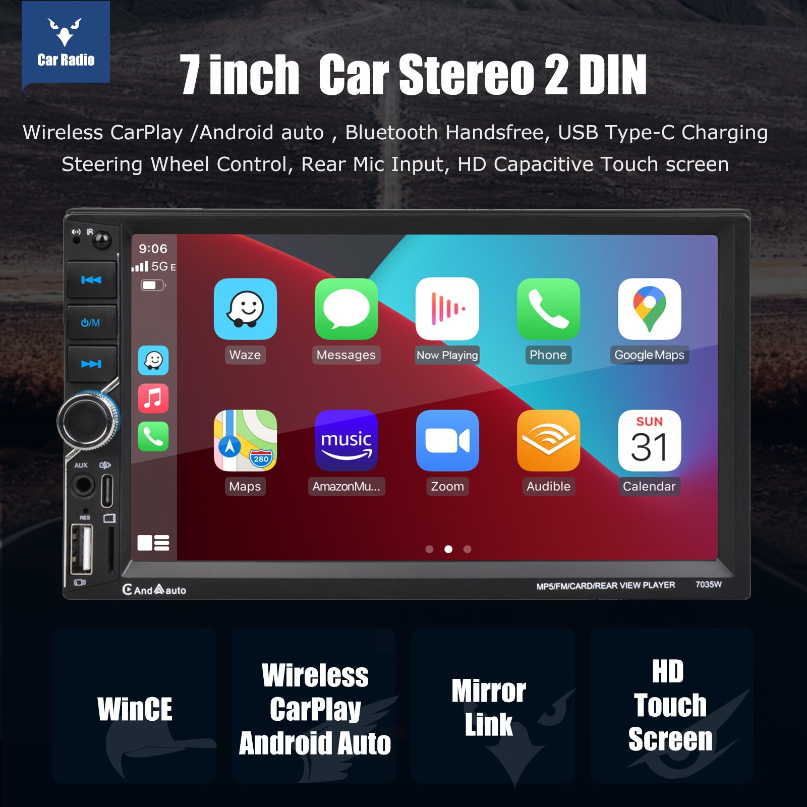 Car Stereo Radio 1DIN 7 Inch IPS Screen FM Bluetooth MP5 AUX USB TF FM 7 Colors