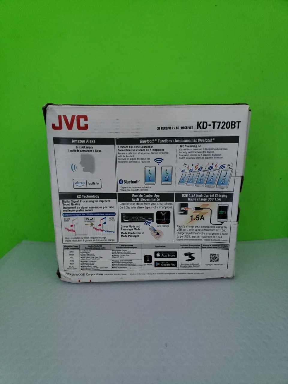 JVC KD-T720BT Bluetooth CD Player Android iPhone Alexa Pandora USB Aux MP3 AM FM