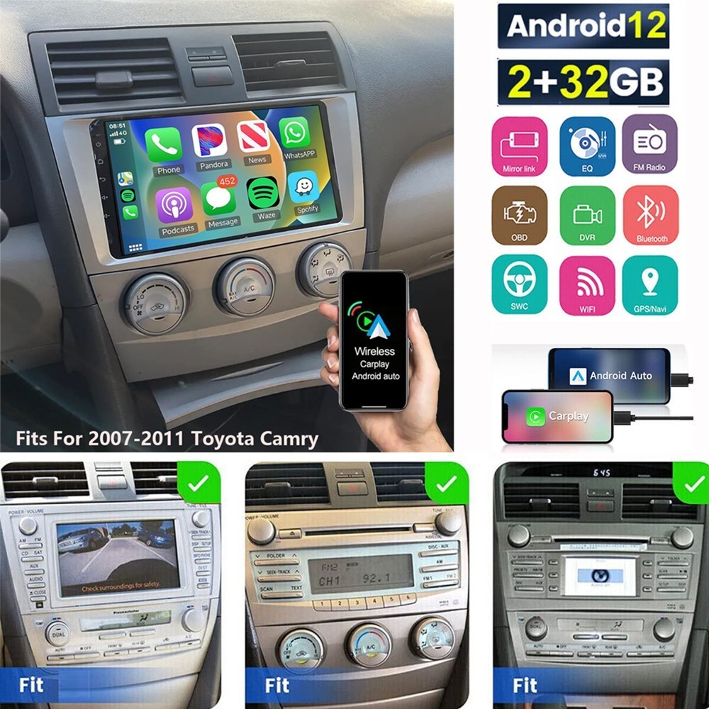 2+64G 1280*800 Carplay For 2007-2011 TOYOTA CAMRY Car Stereo Radio Backup Camera