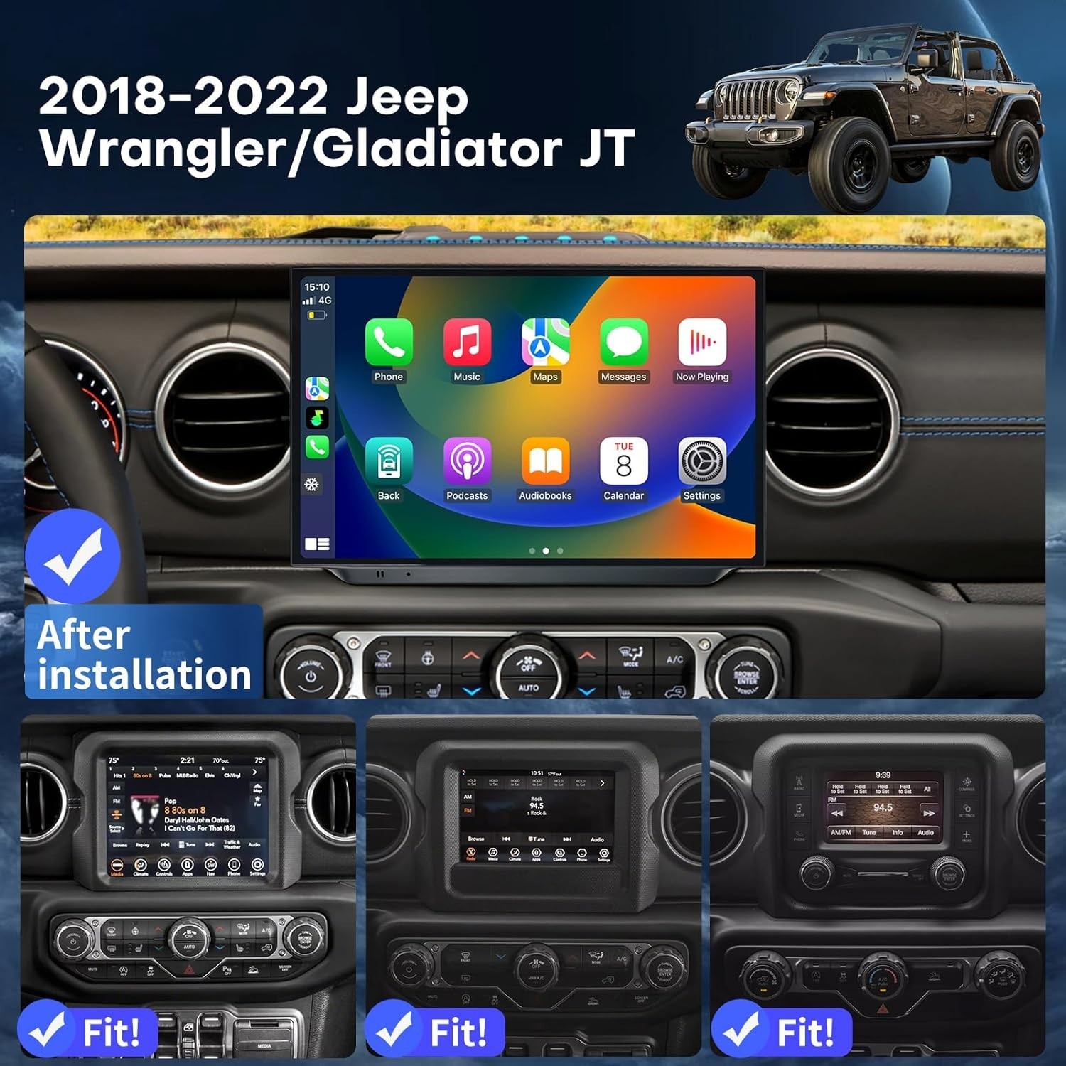 For Jeep Wrangler JL Gladiator Android Car Radio Stereo AHD GPS Navigation WiFi