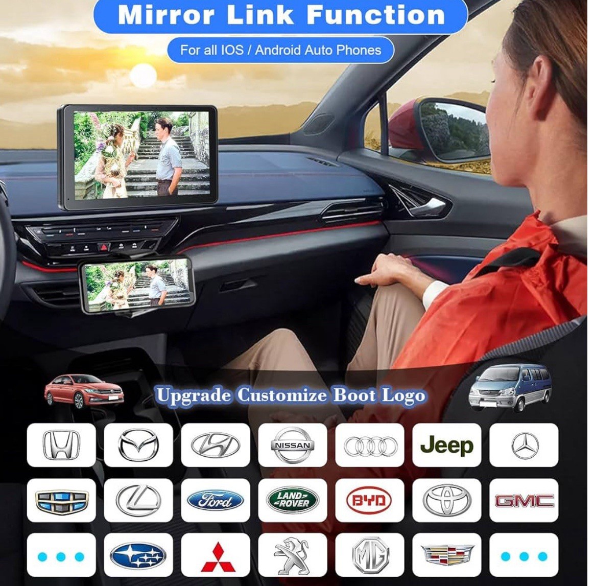 Portable Wireless Apple CarPlay and Android Auto IPS Touch Screen for Car