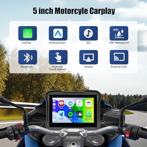 Motorcycle GPS Navigation System with Wireless Carplay Android Auto 5″ 5 inch