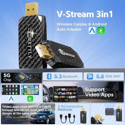 Mini 3in1 Stream CarPlay Android Auto Wireless Adapter, Support BlackGrey