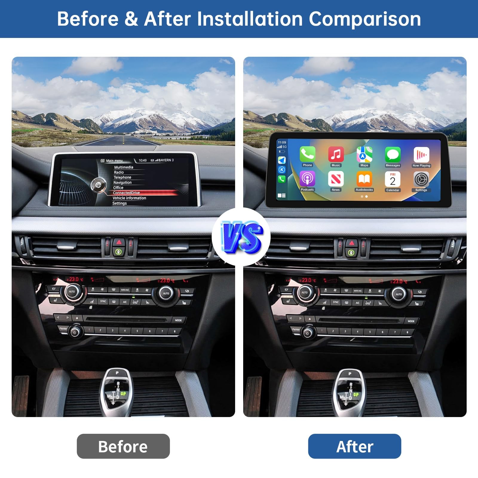 Road Top 12.3 Inch Ultra-Narrow Touchscreen Wireless Carplay for BMW X5 & X6