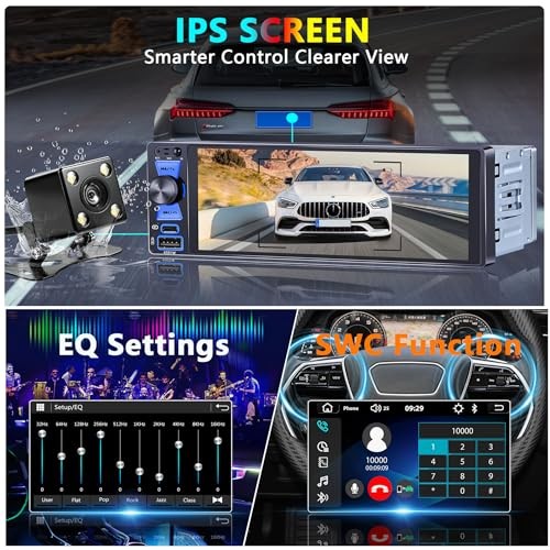 Single Din Radio, 6.5 Inch Touchscreen Car Stereo with Bluetooth Wireless Black