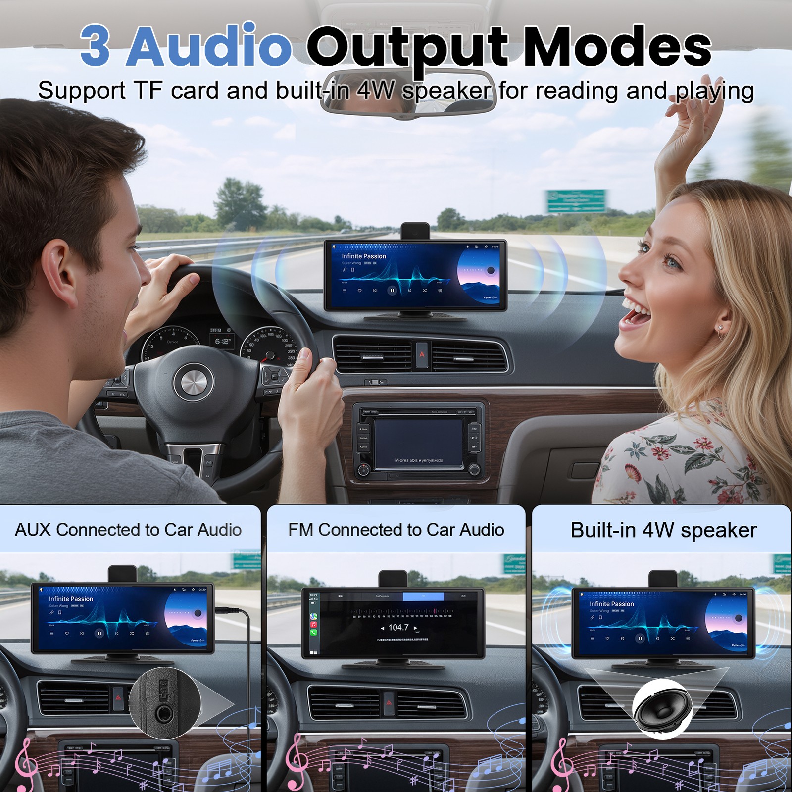 10.26 Inch Wireless Car Display Screen, Car Stereo Automobile Video Player