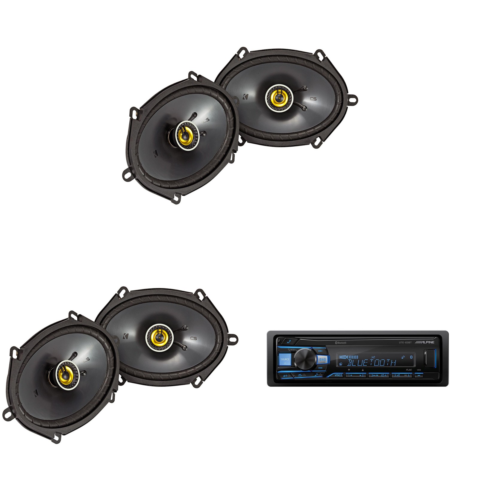 Alpine UTE-63BT Bluetooth Receiver & Kicker (2 Pair) CSC 5×7″ / 6×8″ Speakers