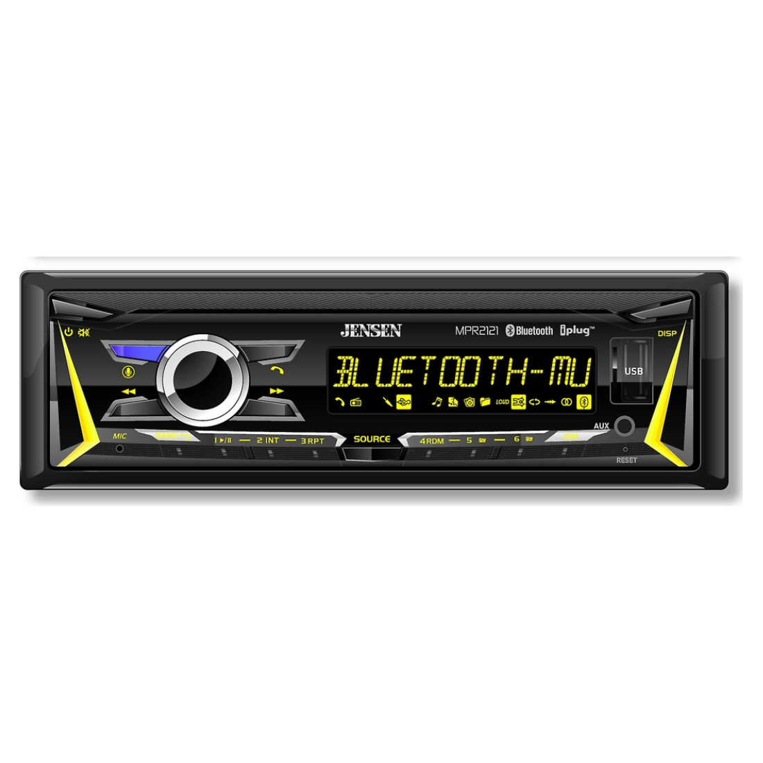 Jensen MPR2121 1-DIN In-Dash Mechless Bluetooth Digital Media Receiver with RGB
