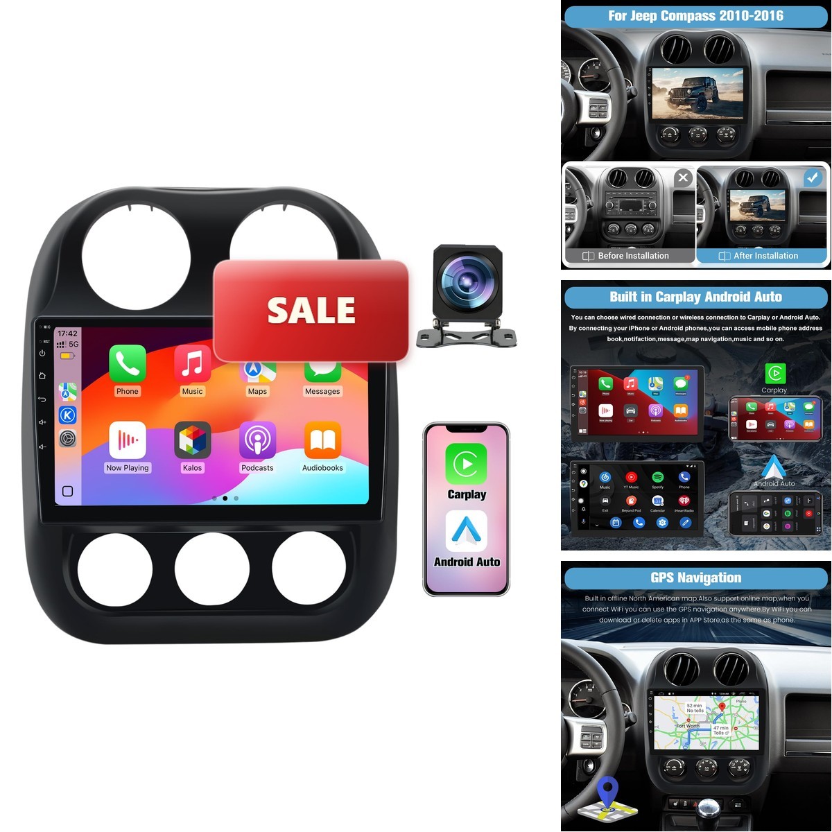 Junsun 4Core 64GB Stereo Jeep Compass Patriot 2010-2016 10″ Touch Screen