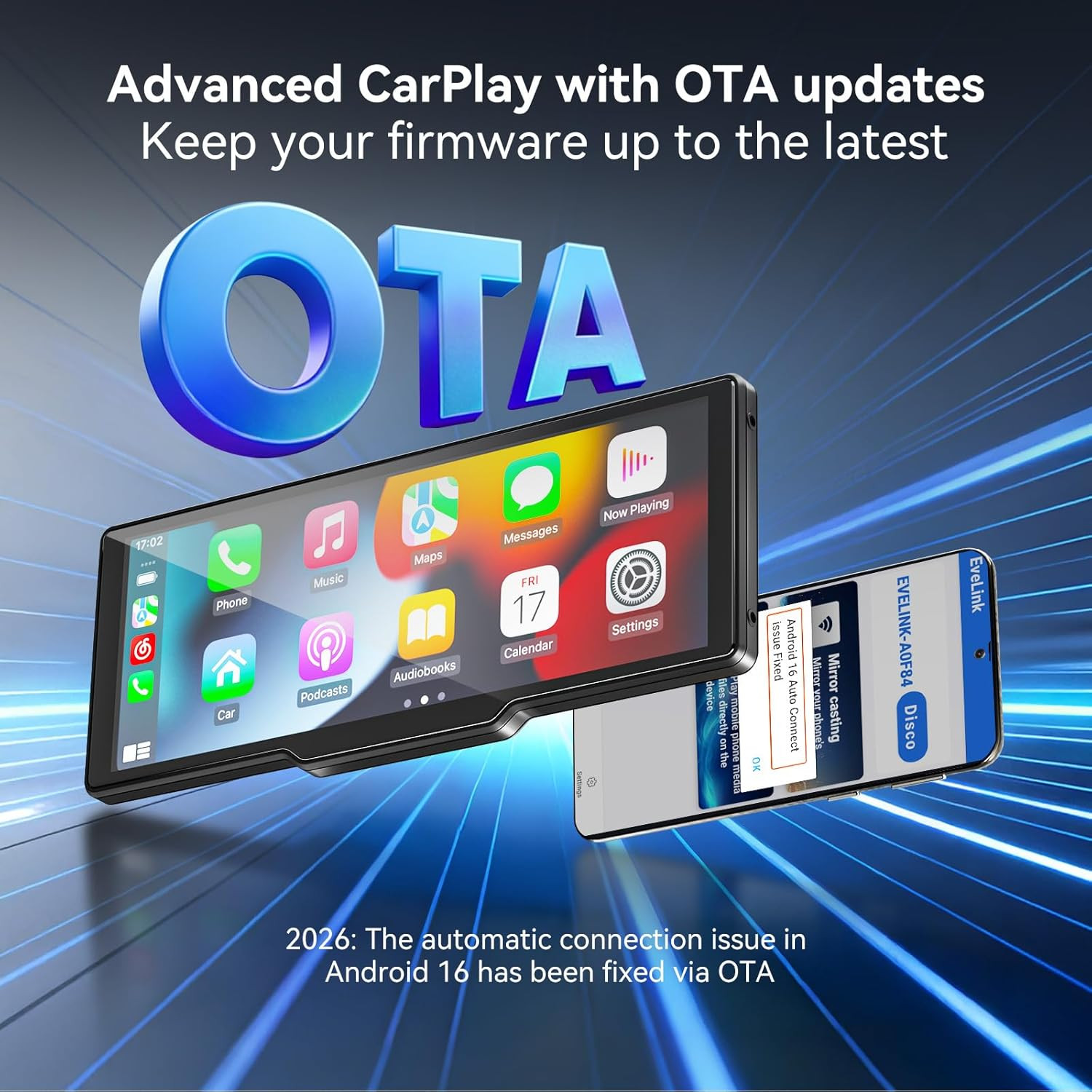 Portable Carplay Screen for Car, 10.26″ Wireless Carplay Car Stereo & Android Au