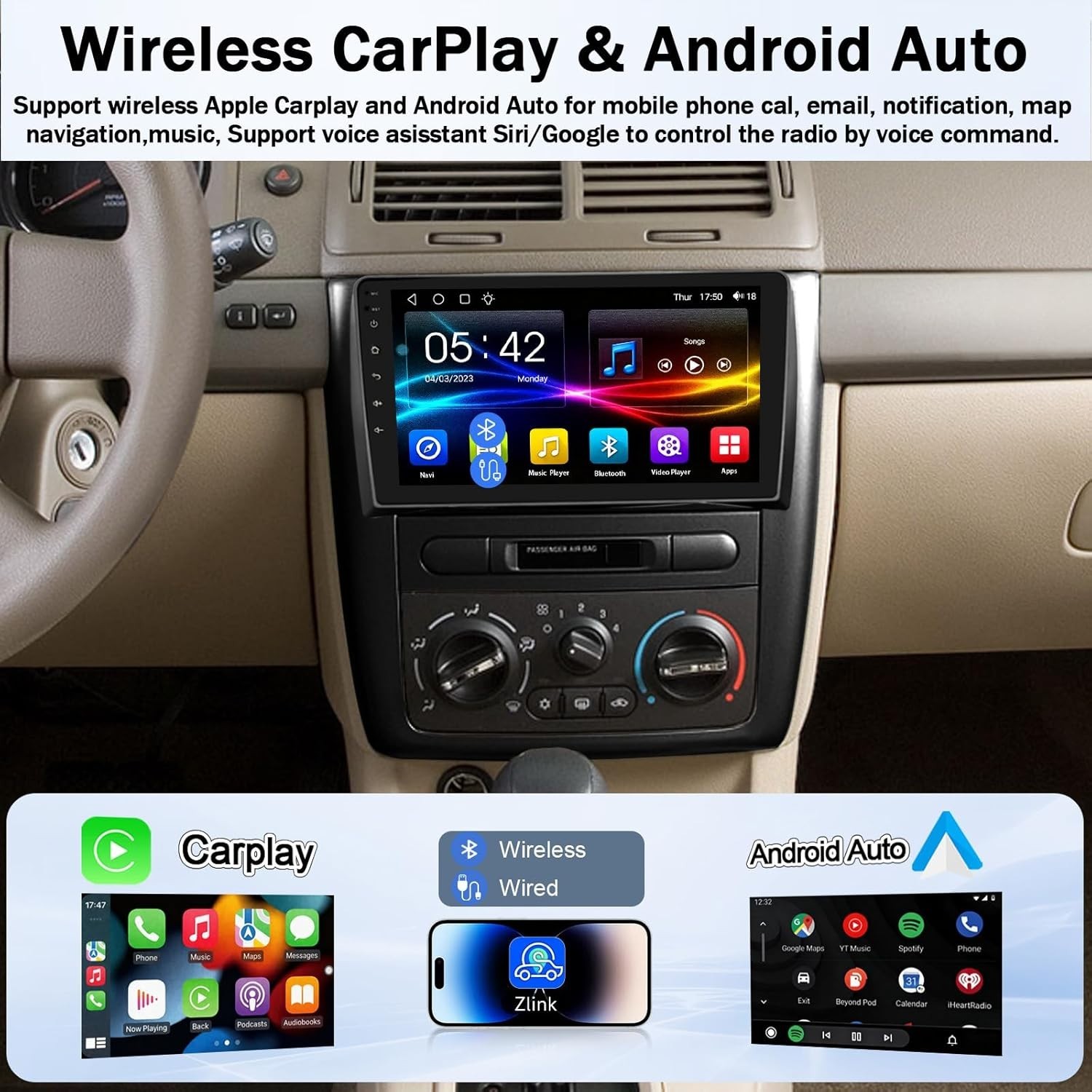 9″ 8Core 4+64G Android Auto Carplay for Chevrolet Cobalt 2005-2010; Free Camera
