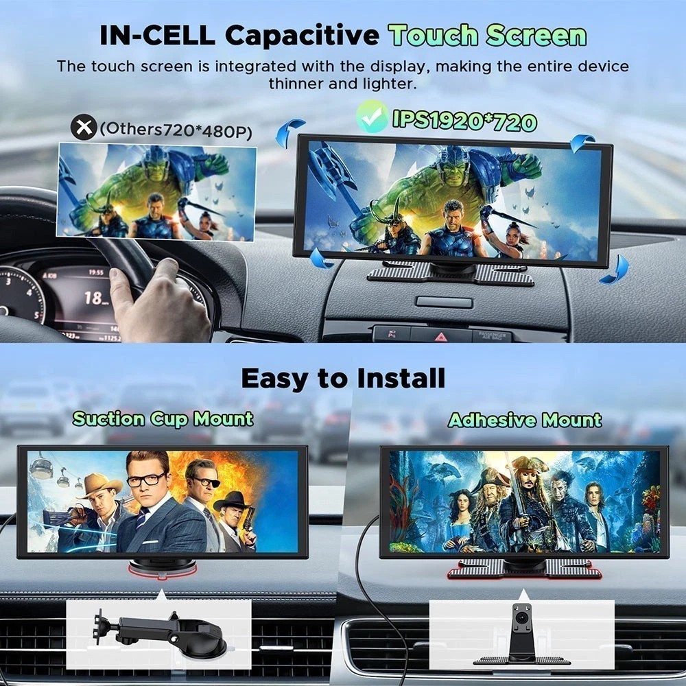 11.26″ Car Stereo 2.5K 1080P Dash Cam Wireless Apple CarPlay Android Auto + 64GB