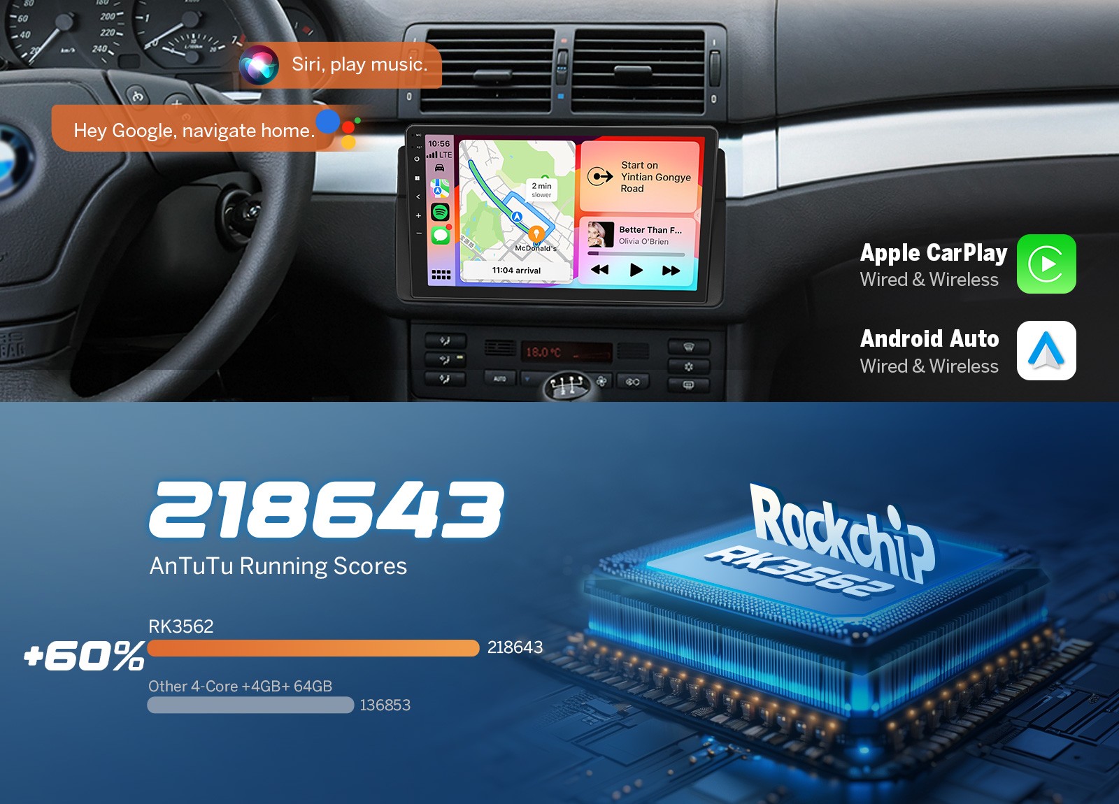 For BMW E46 Android 13 Car Radio GPS Stereo Head Unit CarPlay Touch Screen Audio