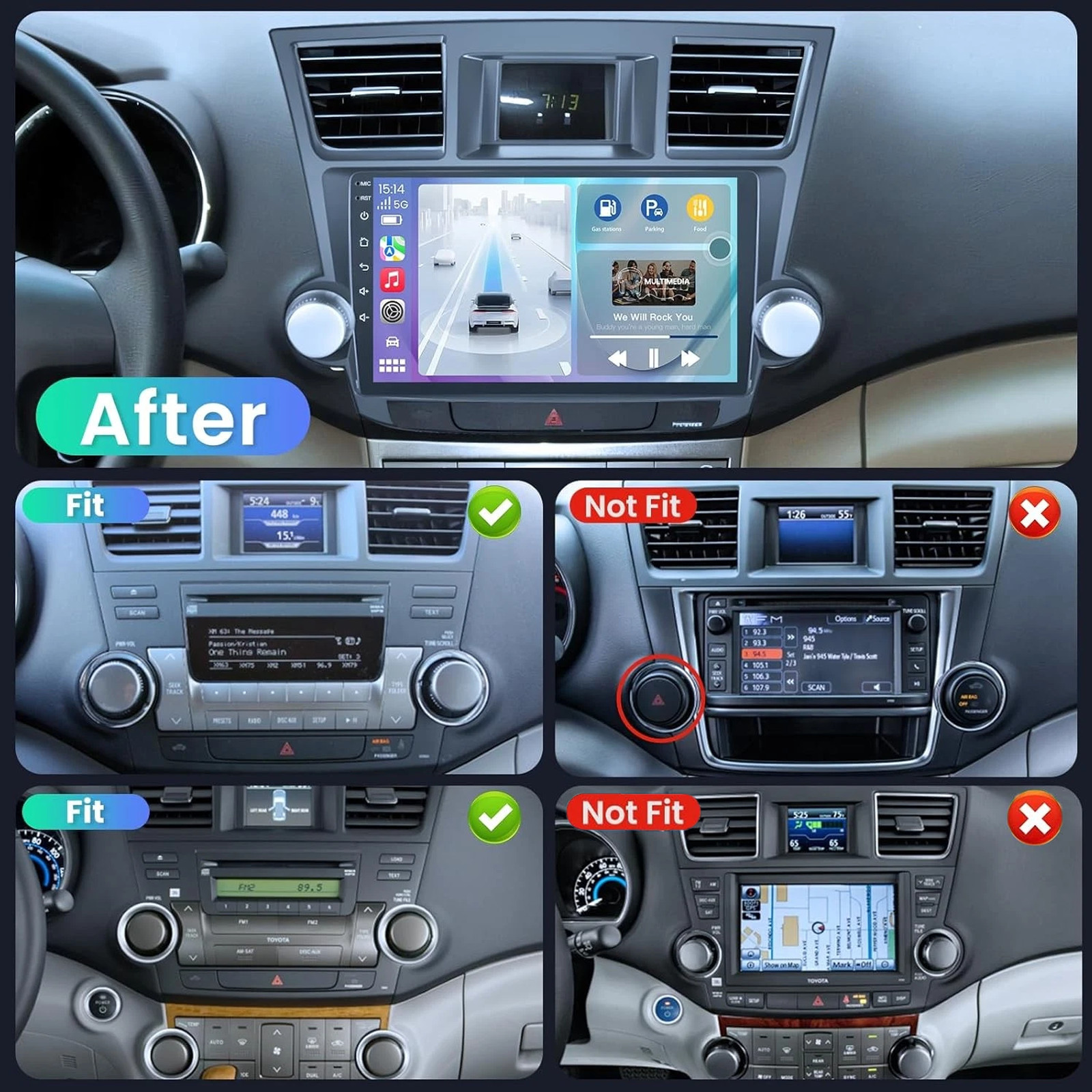 For Toyota Highlander 2008-2013 Android 13 Car Radio JBL Support Backup Cam SWC