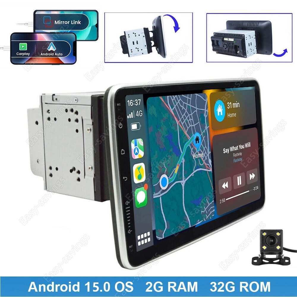 Rotatable 10.1” Touch Android 15 Car Stereo Radio Double 2DIN GPS Wifi Carplay