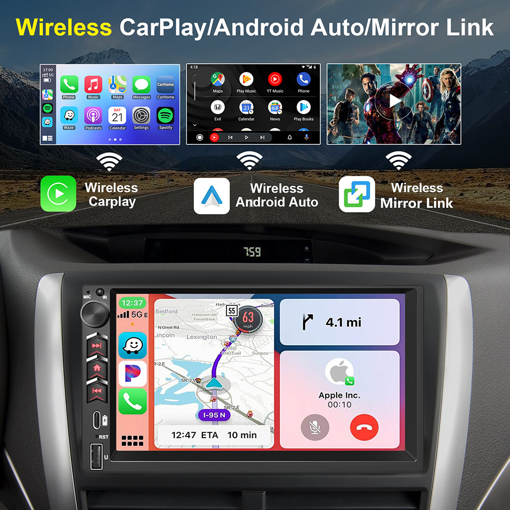 In-Dash 7″ QLED Double DIN CarPlay Android Auto GPS Car Stereo Radio DSP USB RDS