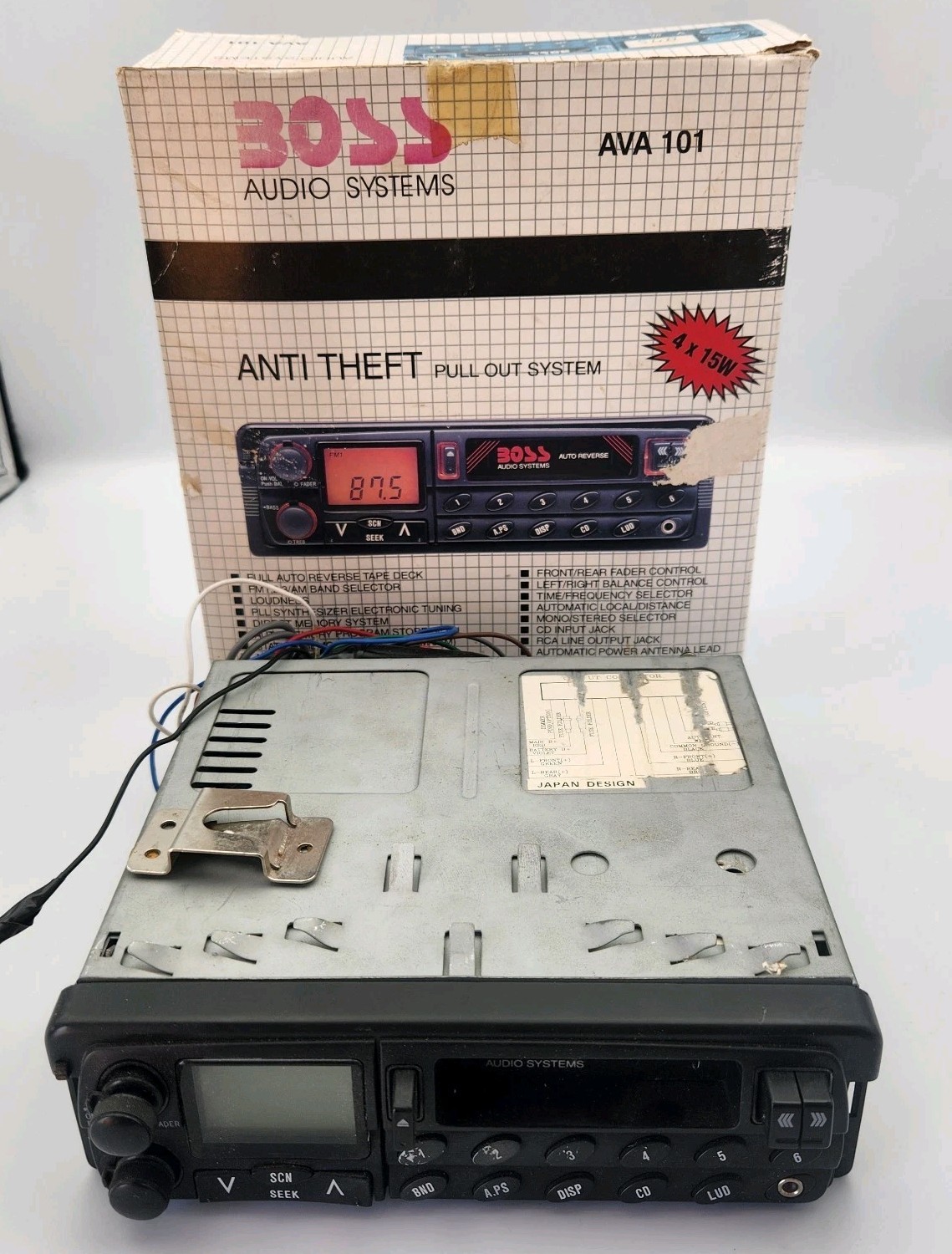 Vintage Boss Audio Systems AVA-101 Cassette Tape Car Radio Stereo With Box