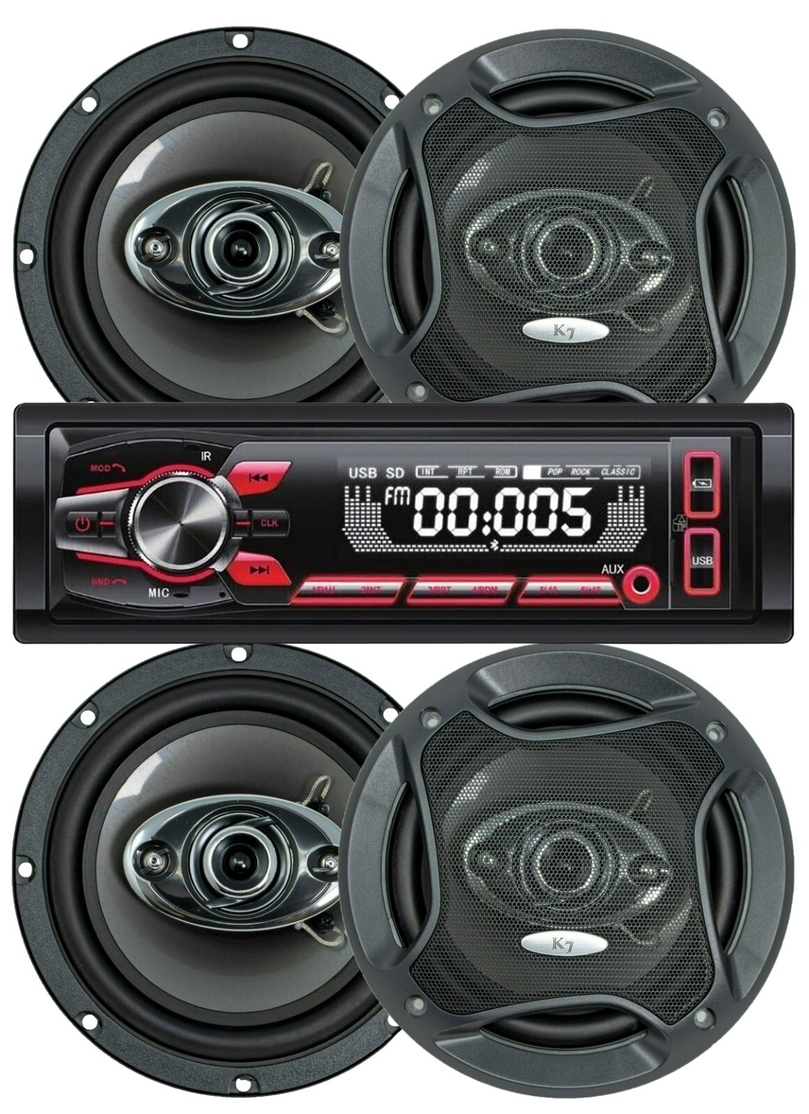 Cerwin Vega 1-Din Bluetooth AM FM Car Stereo Receiver + 4x 6.5″ Speakers 400w