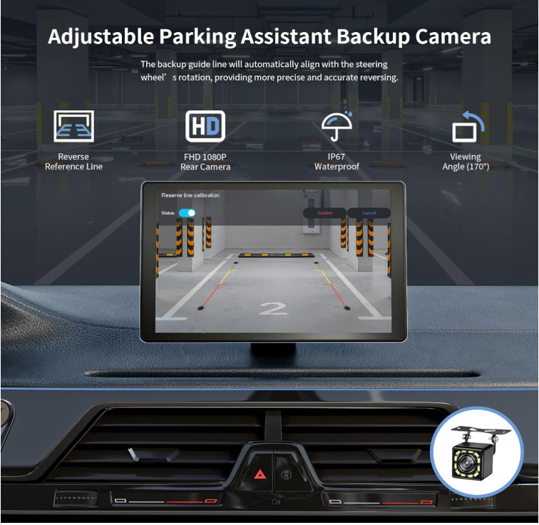 Pantalla CarPlay 9″ con Cámara 4K, Reversa 1080P, GPS y Bluetooth. Nuevo