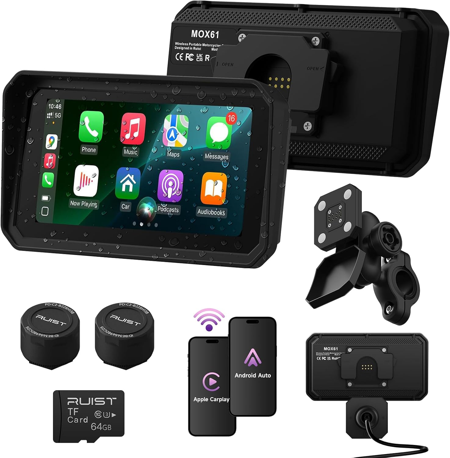 MOX61 Motorcycle Carplay HD Touchscreen 6.1″, Wireless Apple Carplay & Android A