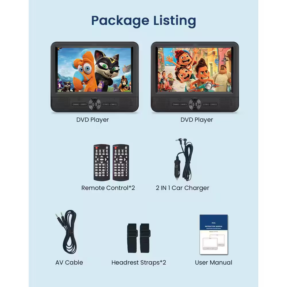 7.5 In. Car DVD Player Dual Screen Play a Same/2 Different Movies with AV Out/In