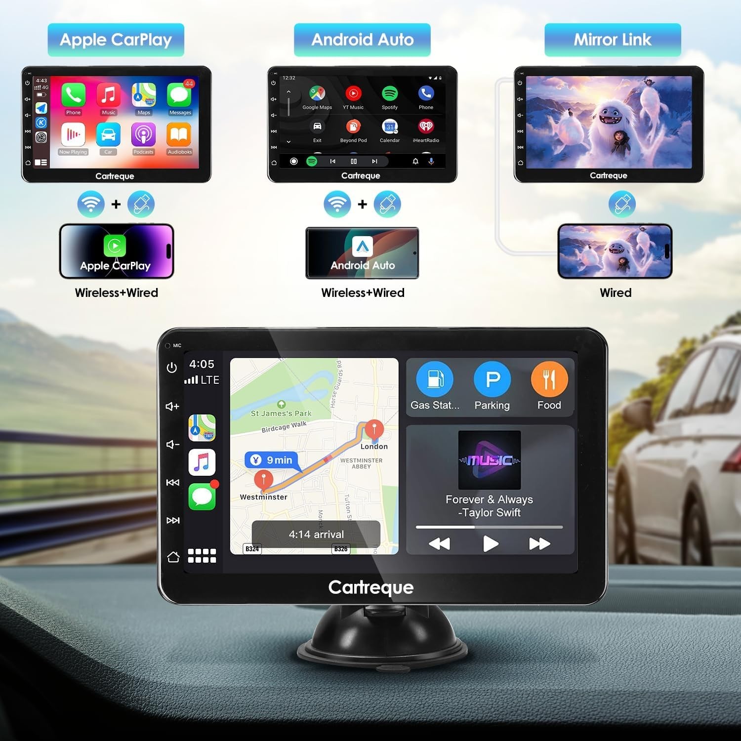 Portable Wireless Carplay Car Stereo, 7 Inch Touchscreen with Apple Carplay and