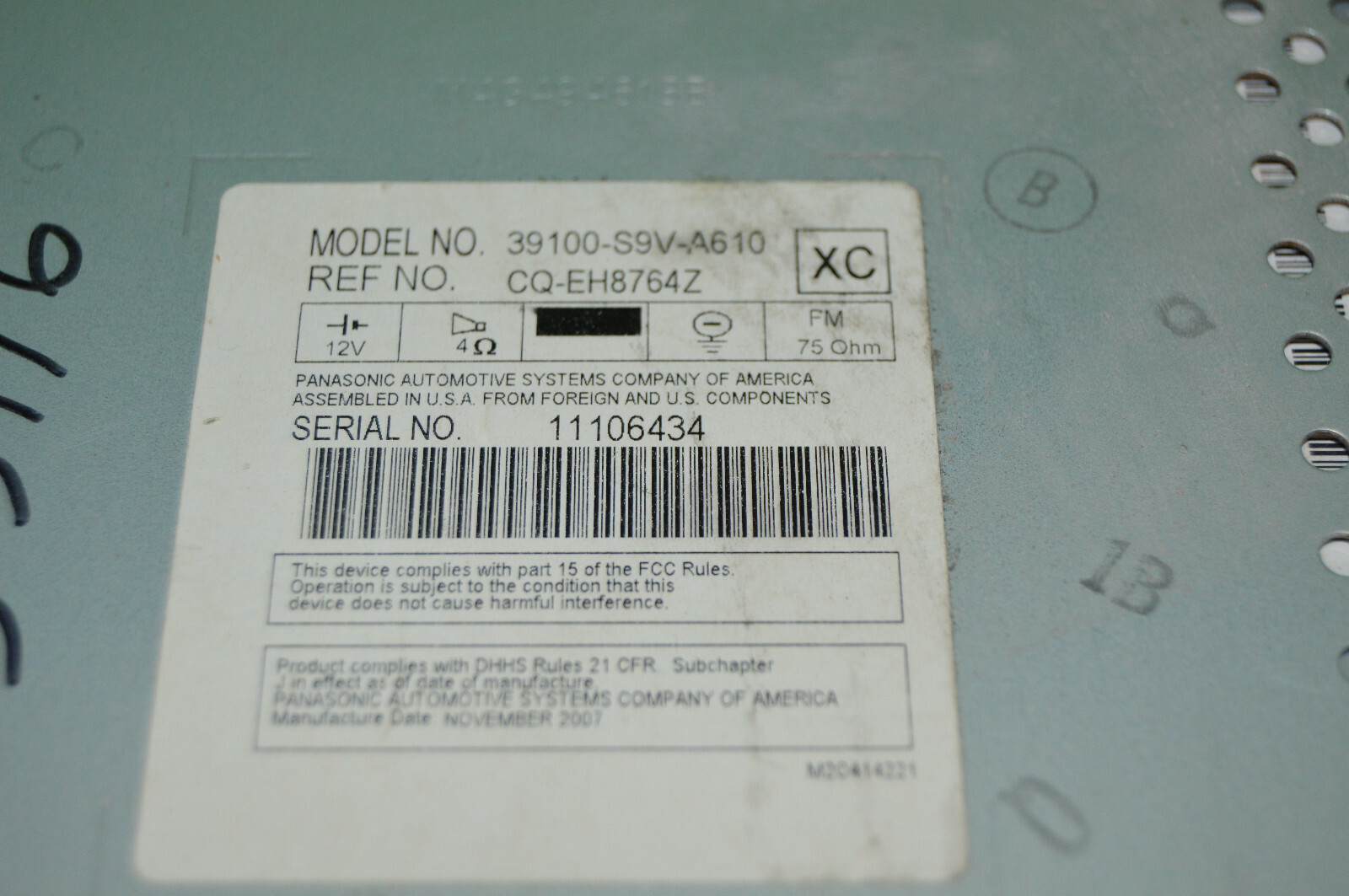 Honda Pilot 6 disc CD factory player 1BV4 radio XM 06 07 08 39100-S9V-A610 CODE
