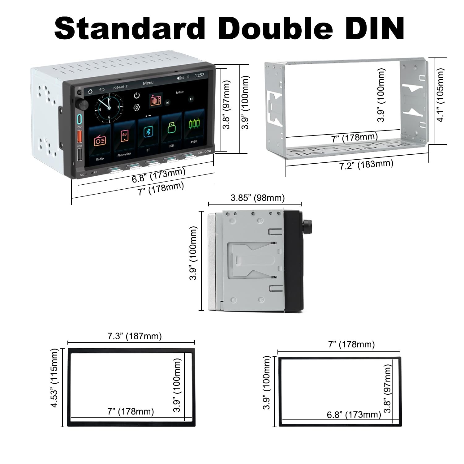 Alondy Double Din Car Stereo 7″ Touchscreen Wireless CarPlay/Android Auto