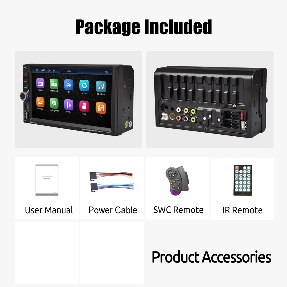 7Inch Double DIN Car Stereo Wireless Apple Carplay Android Auto Play FM Radio