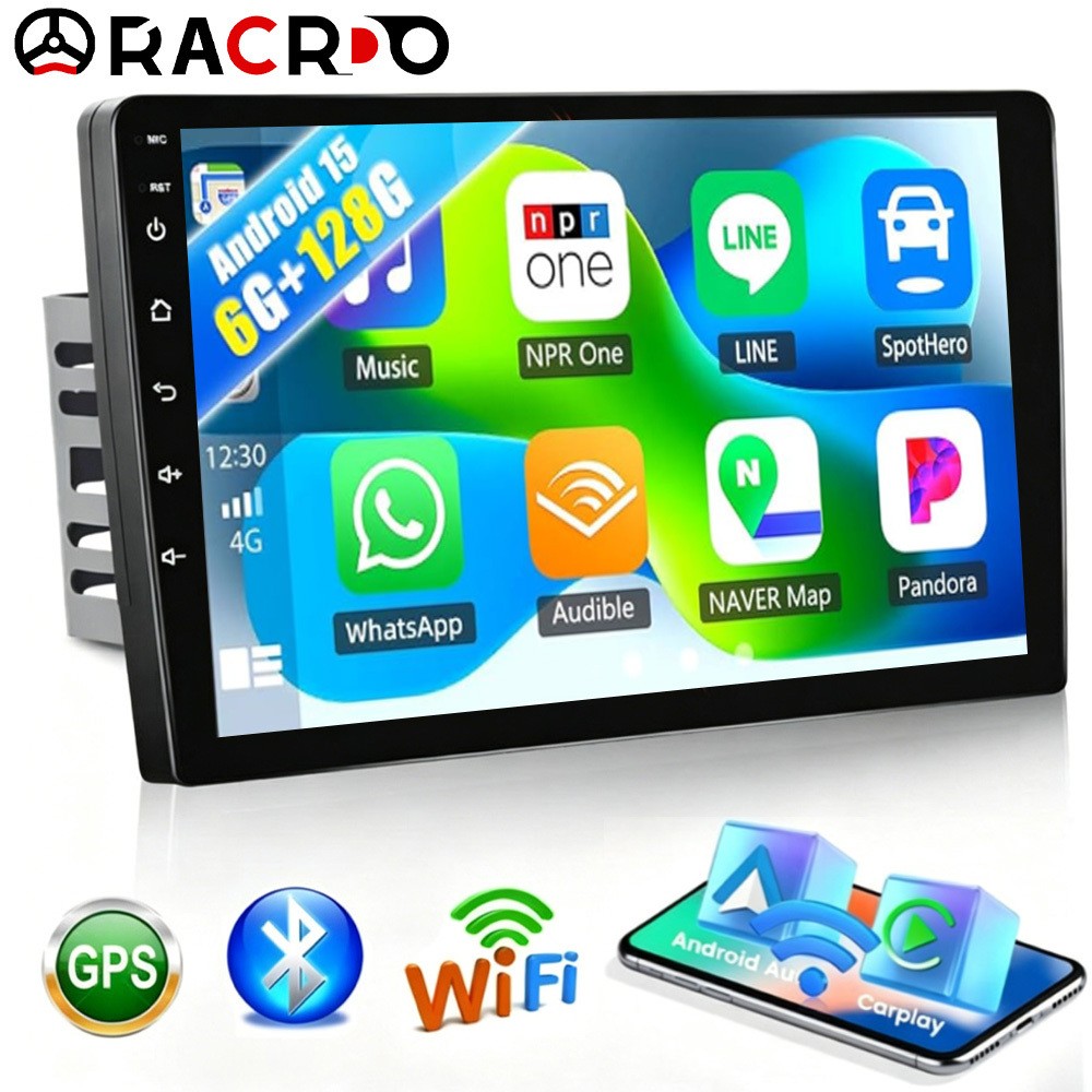 6+128GB 10.1″ 2 DIN Car Stereo Radio Apple Carplay Android 15.0 8 core GPS DSP