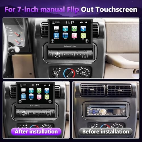 Single Din Car Stereo,7 inch Flip Out Screen Car Player, Single Din Slide Out