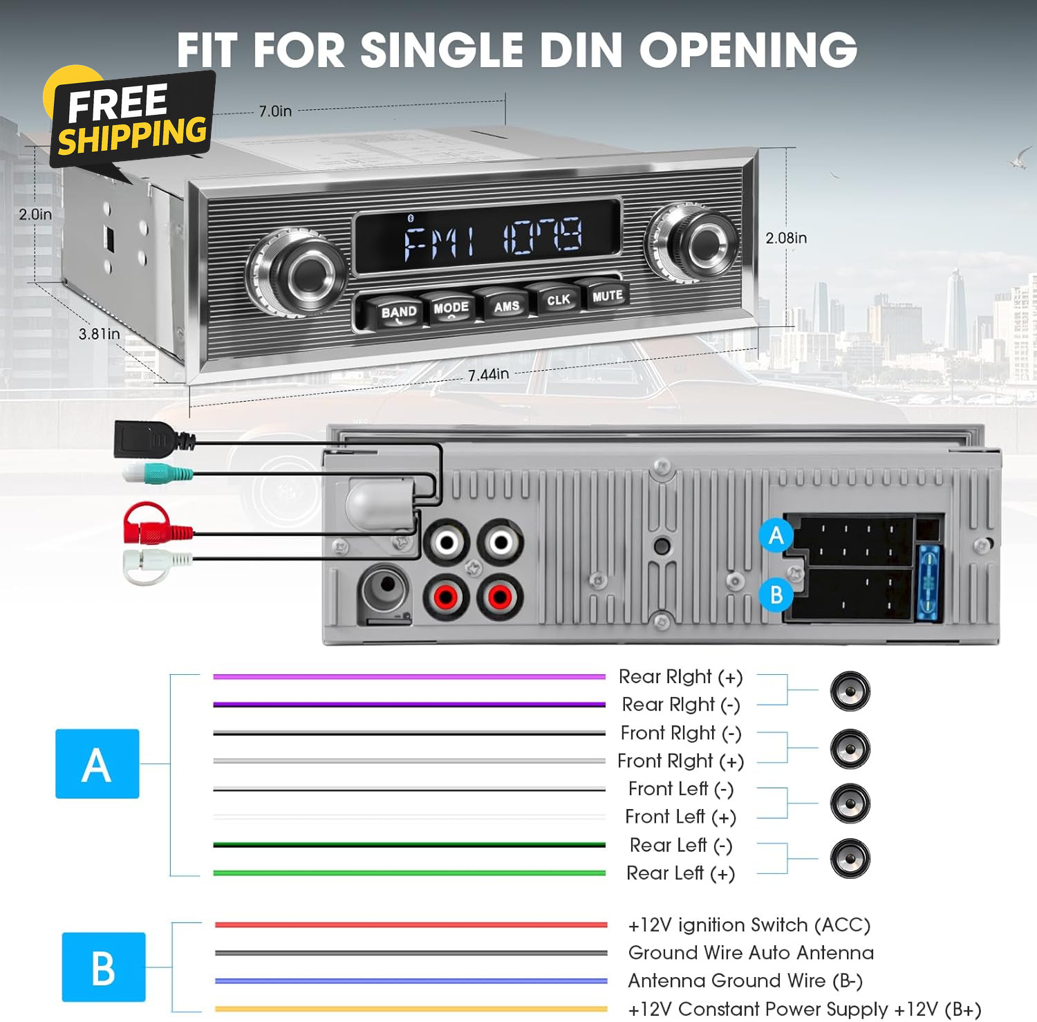 Bluetooth Retro Radio for Classic Vehicles: Single Din Vintage Stereo for Car