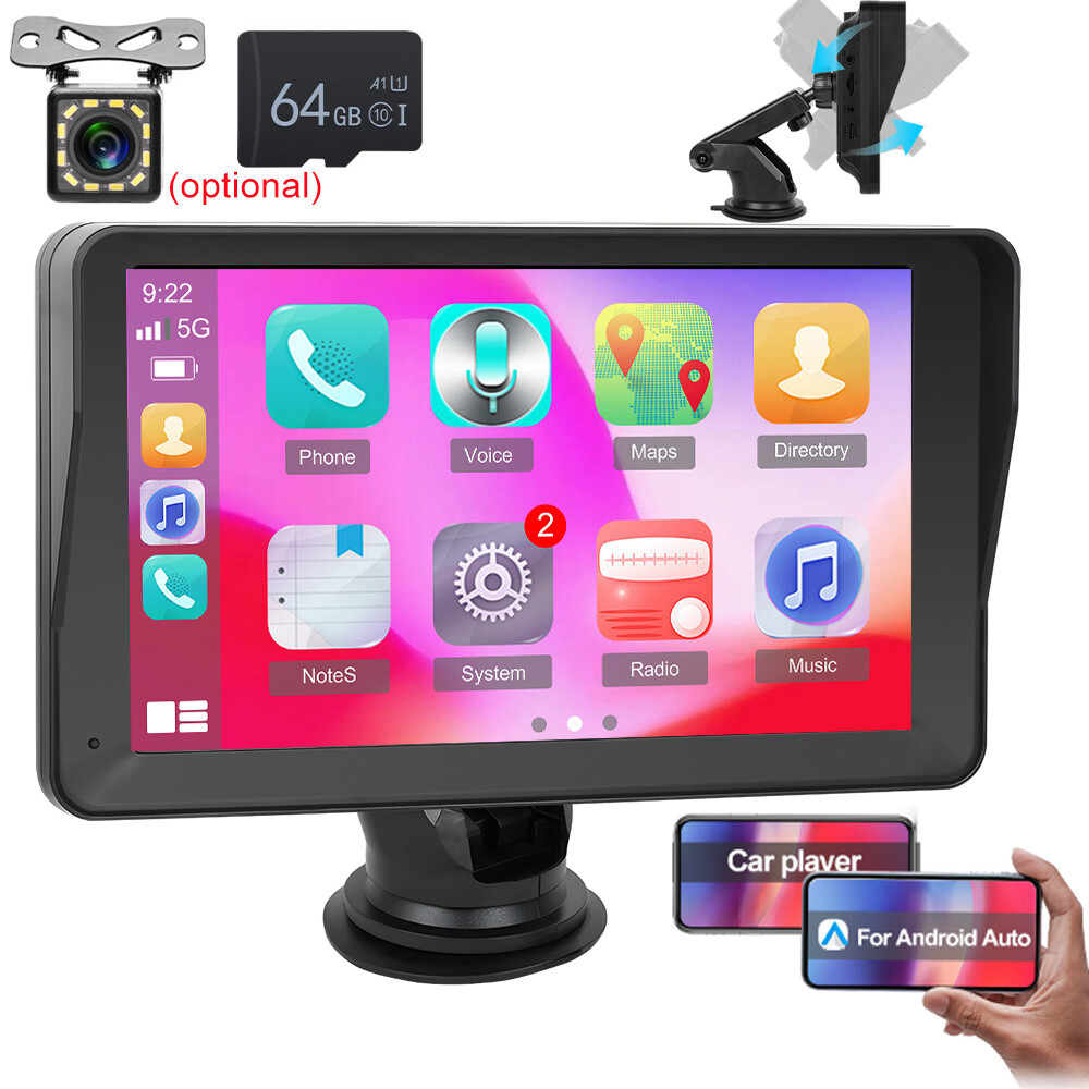 7″ Portable Car Stereo Wireless Apple CarPlay Android Auto BT GPS Radio + Camera