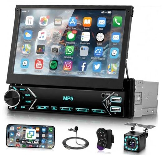 Single Din Flip Out Car Stereo Bluetooth 7 Inch Retractable Touch Screen Car