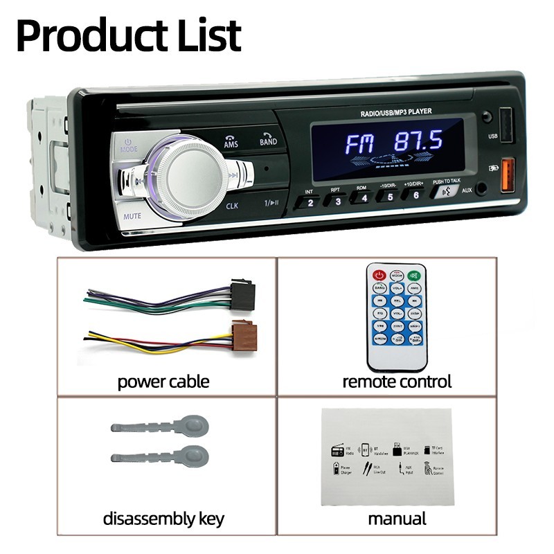 Single Din Car Stereo Bluetooth MP3 Player Dual USB SD FM Radio 60W x 4