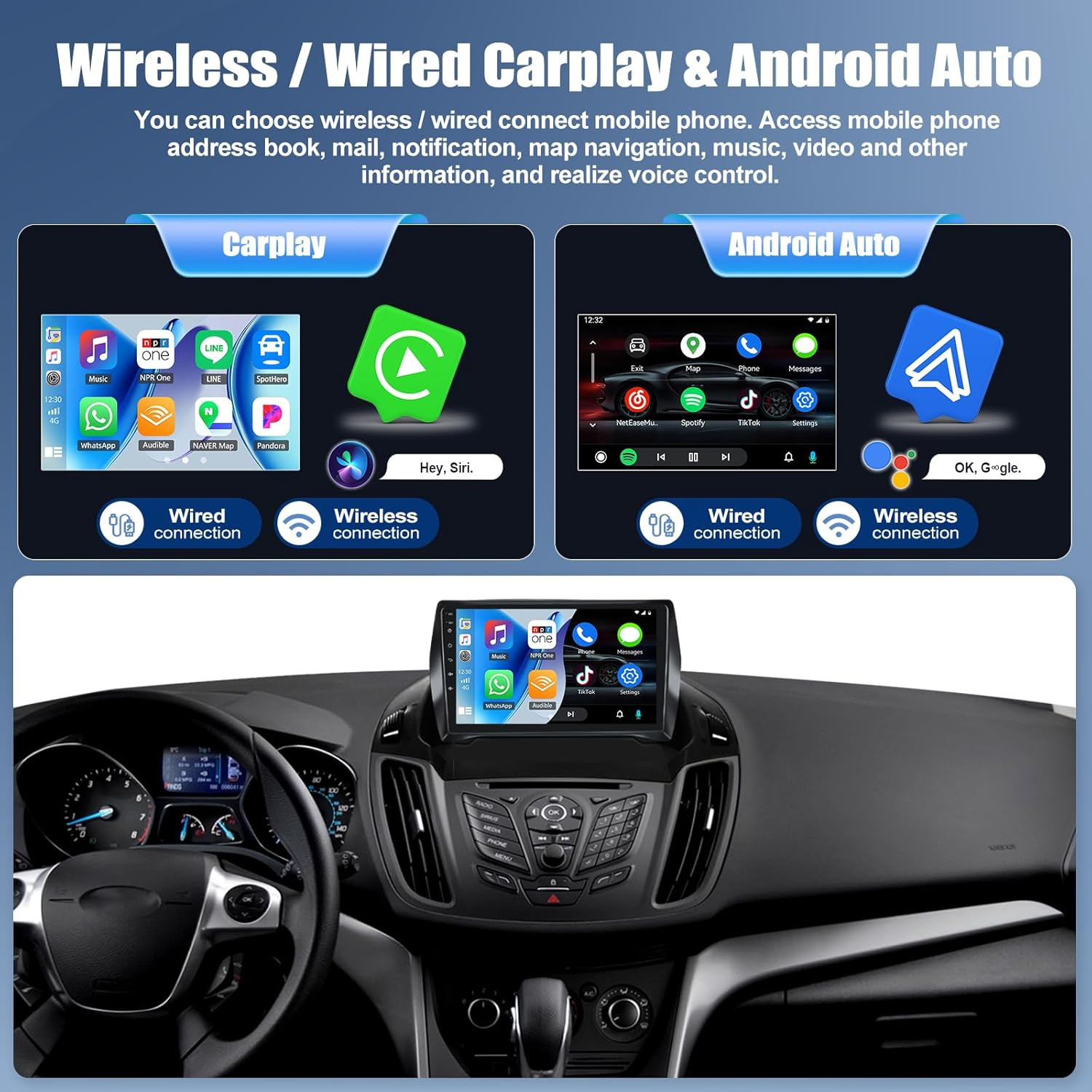 9” Car Radio For Ford Escape Kuga C-Max 13-17 Android 14 GPS NAVI BT USB 2G+32G