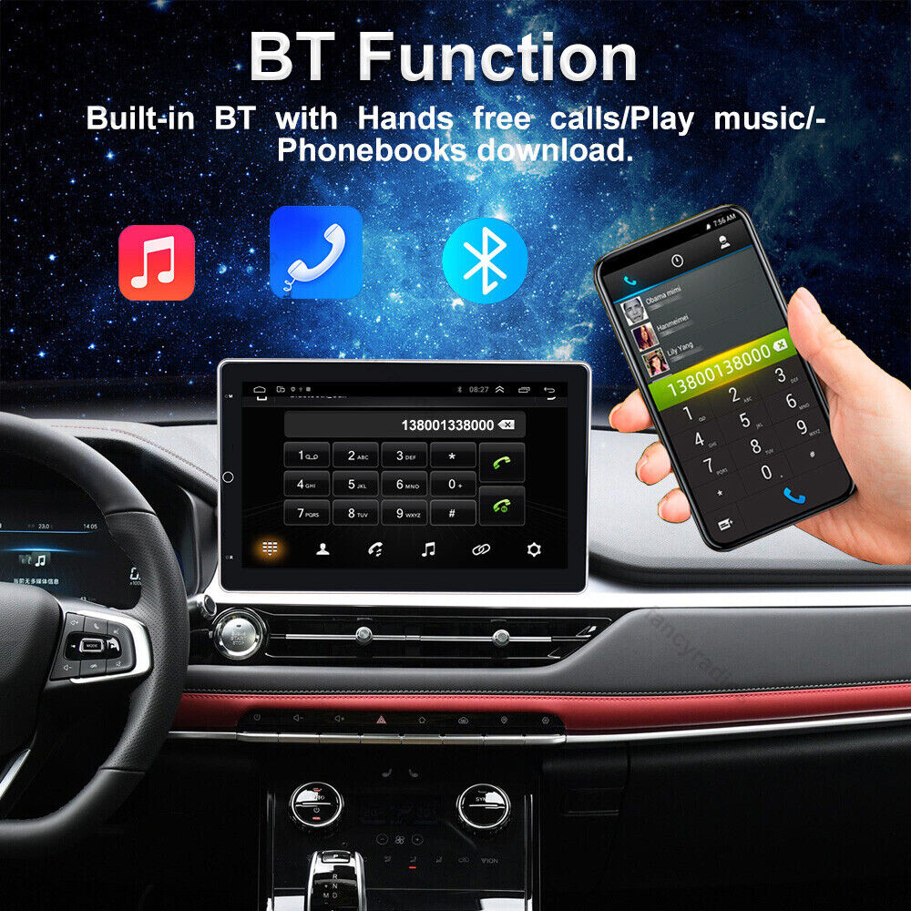 Rotatable 10.1″ Car Stereo Radio Android 13 2Din Apple Carplay GPS Navi WIFI BT