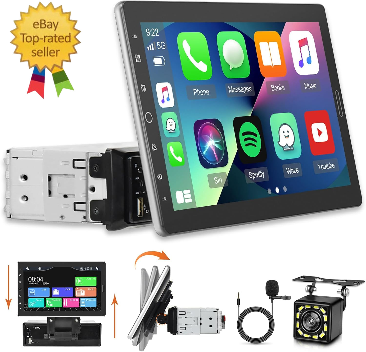 10.1 Inch Single Din Car Stereo with Carplay and Android Auto, 10 Inch Touch Scr
