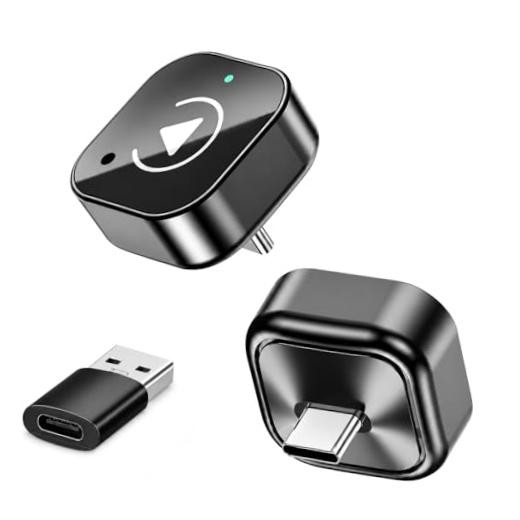 USB-C Wireless CarPlay & Android Auto Adapter with USB-A Converter, Gloss Black