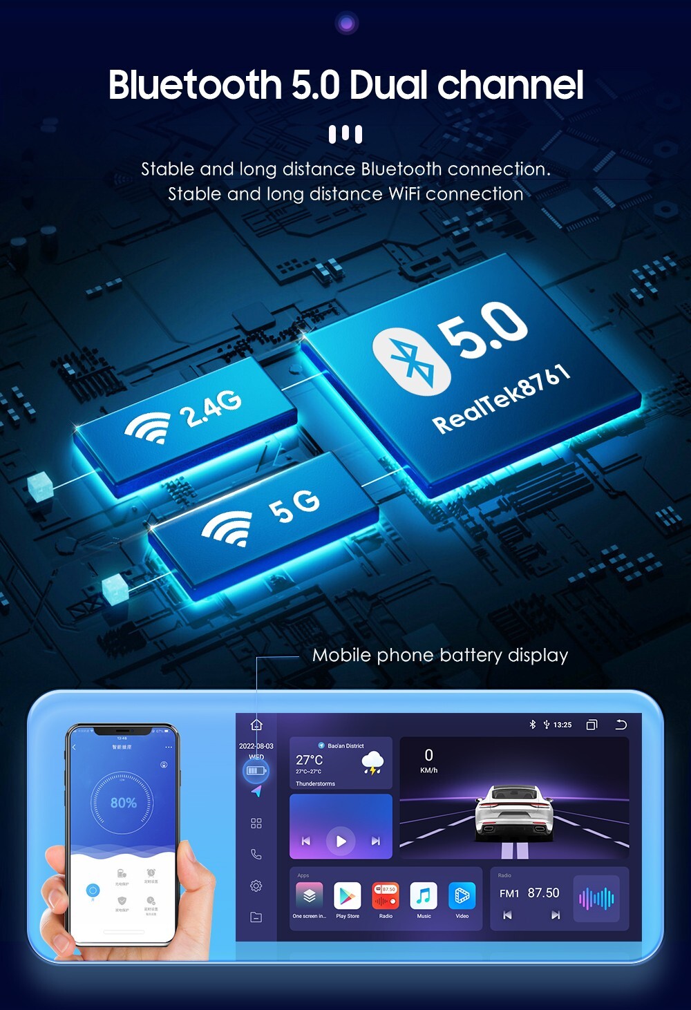 8+128 RAM 2Din 7”Android 12 8Core Car Stereo GPS Radio WiFi CarPlay DSP +AHDCAM
