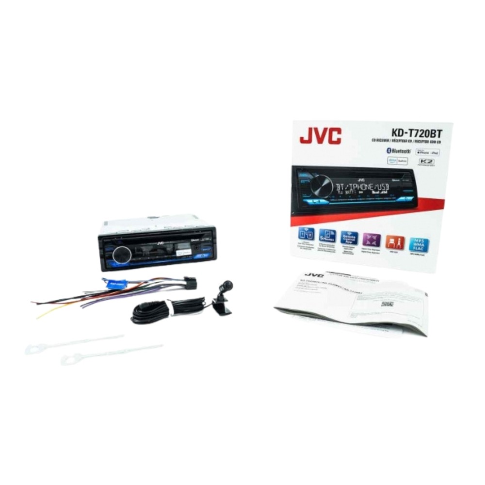 JVC KD-T720BT Single DIN CD with Bluetooth, Alexa, USB, and 13-Band EQ
