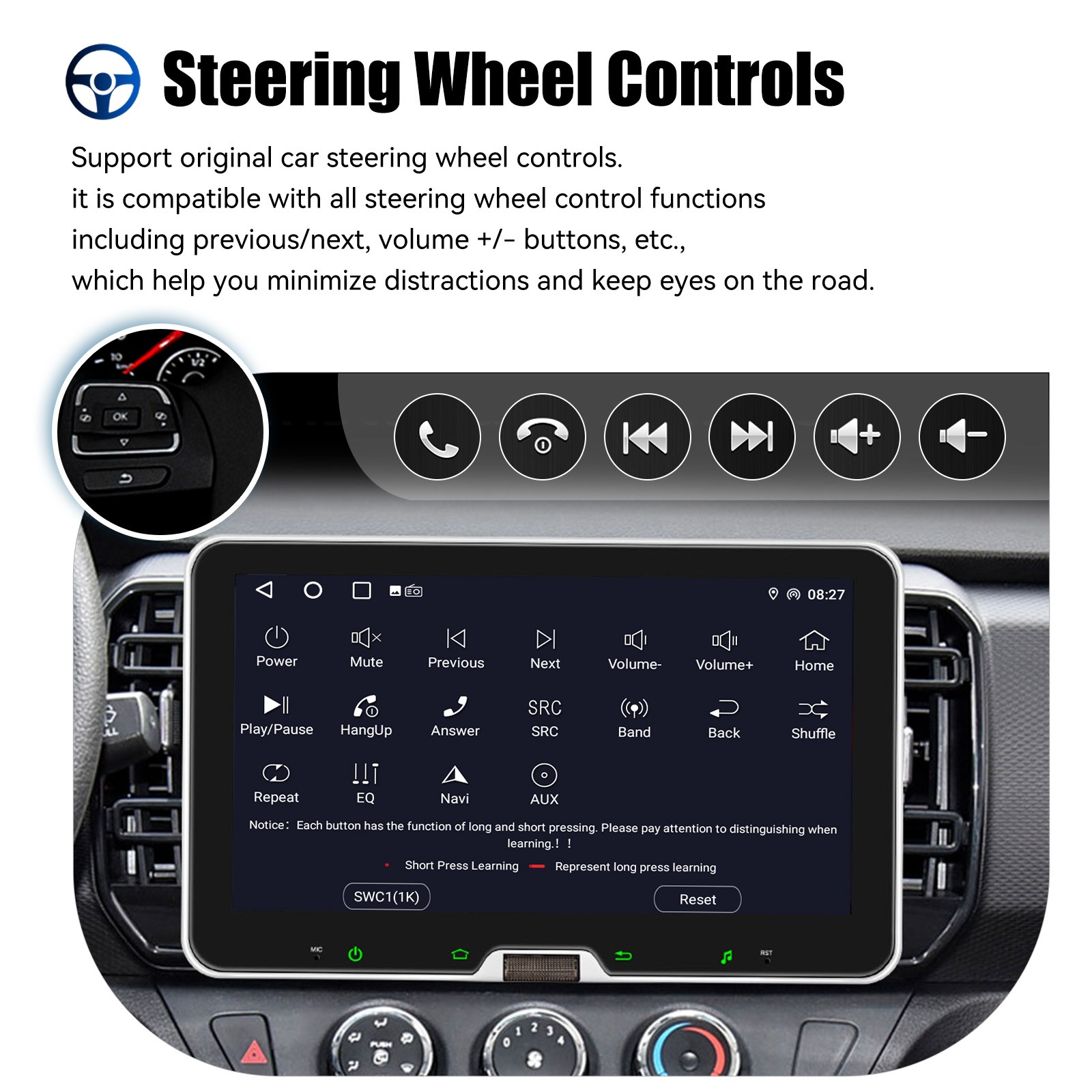 Single 1DIN Rotatable 10.1″ Android 14 Touch Screen Car Stereo Radio GPS WIFI BT