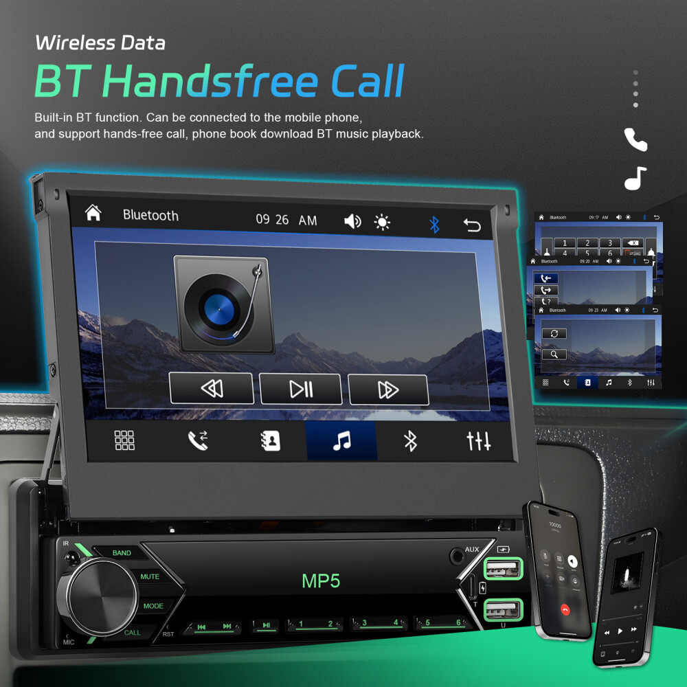 Single 1DIN 7″ Car Stereo Radio Carplay Android Auto Flip Out Touch Screen + Cam