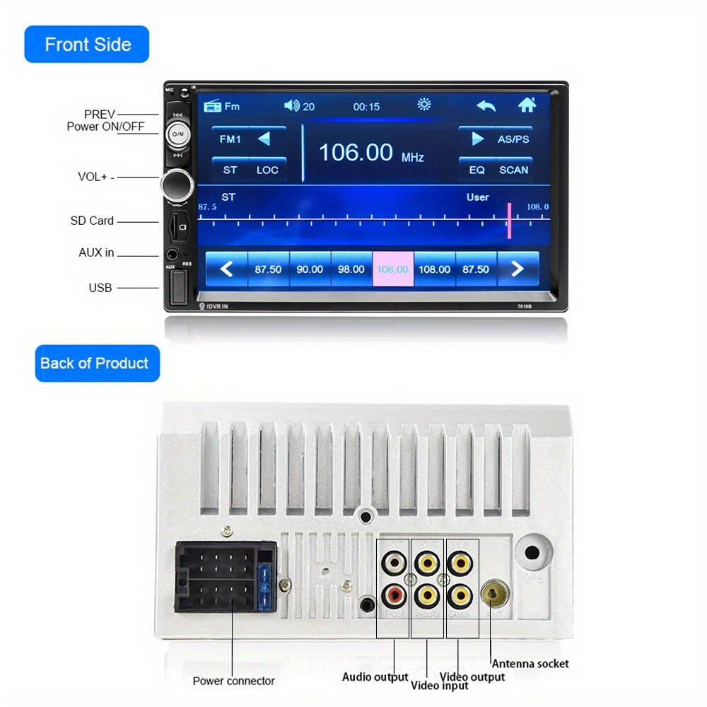 Double Din EQ Car Stereo 7″ LCD Screen Car Radio MP5 Player AUX Input Link