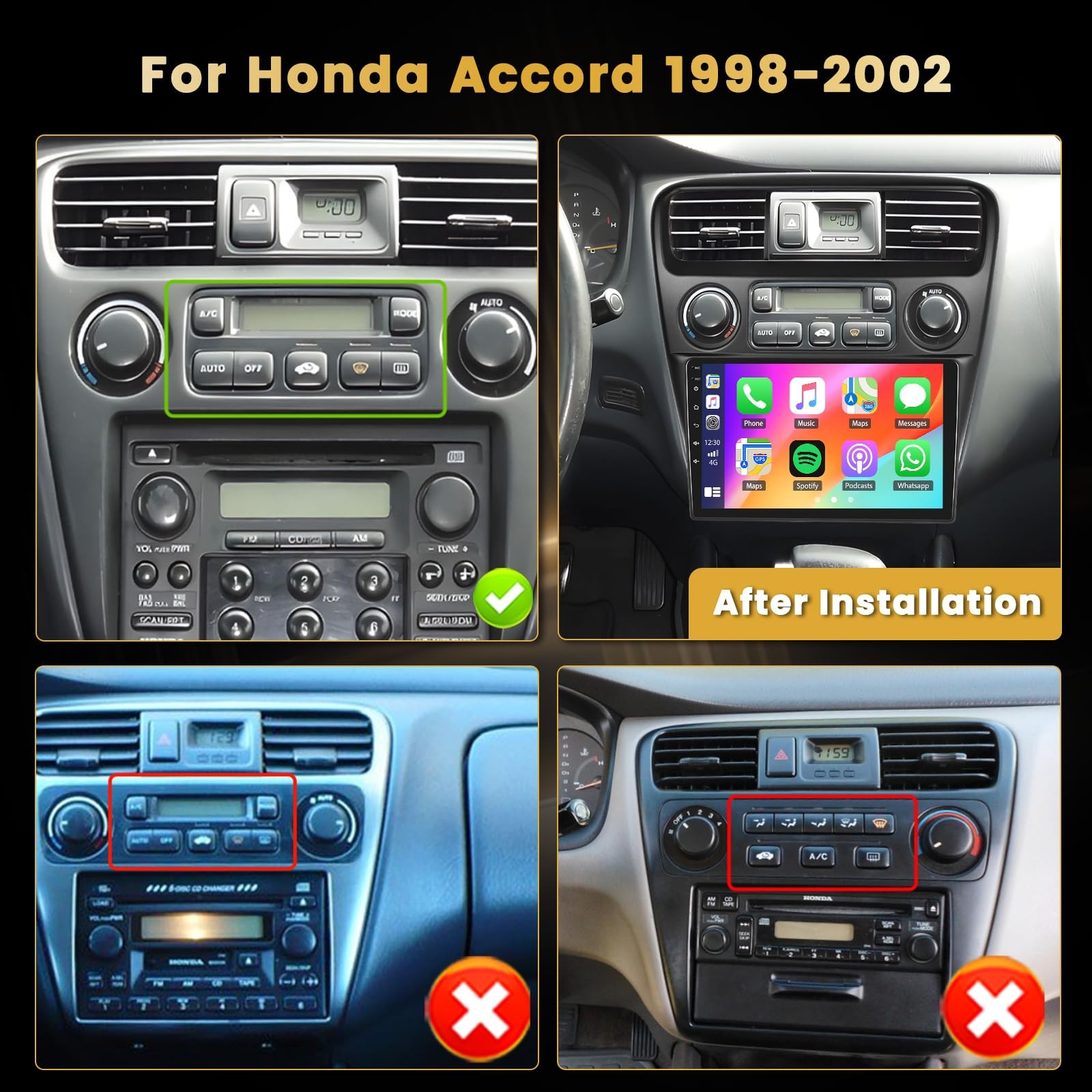 8 core 4+64G Android 15 Car Radio for Honda Accord 1998-2002 Stereo, 9 inch S…