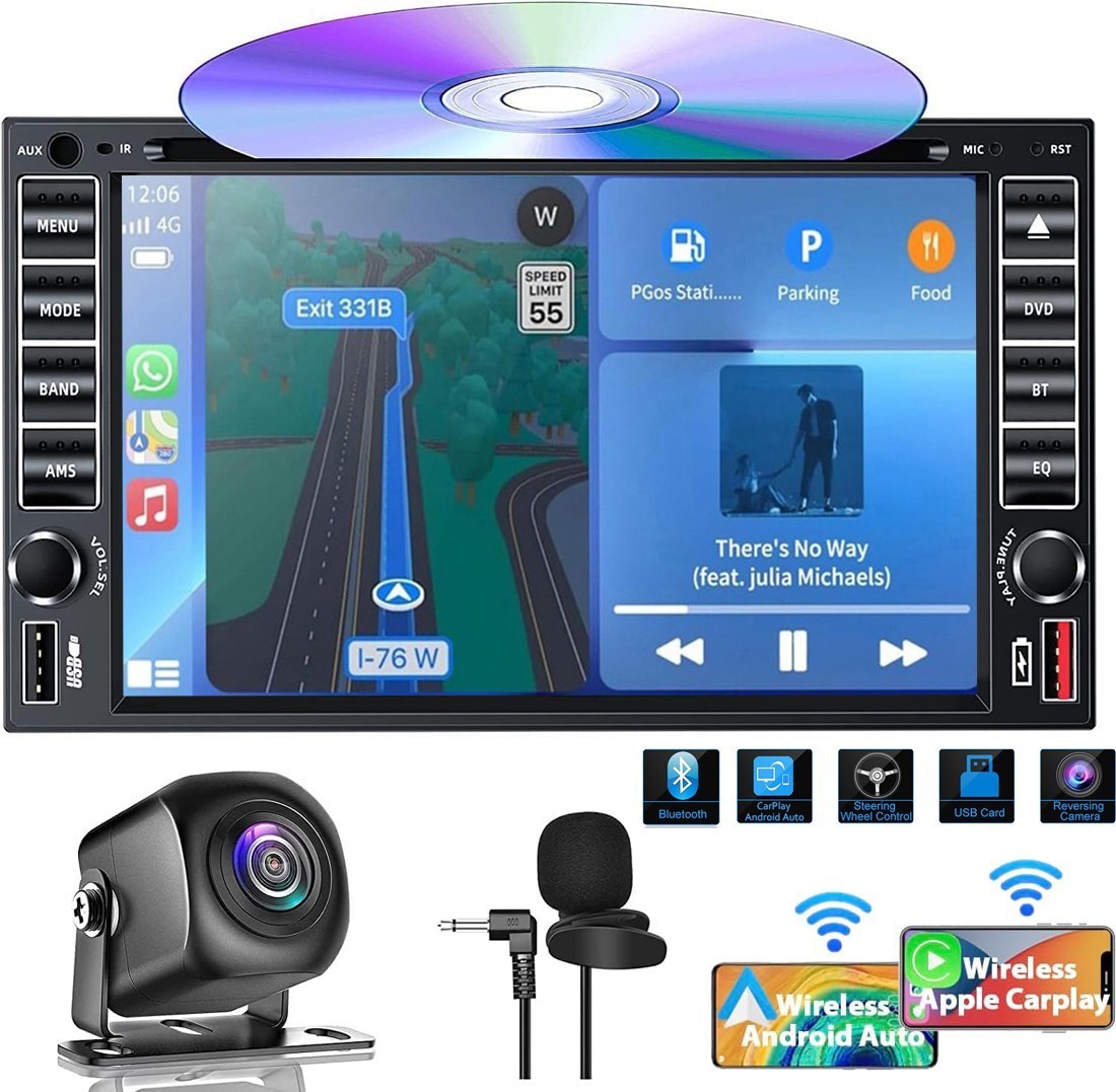 Double 2 Din 6.2″ Car Stereo DVD CD Player HD InDash BT Radio CarPlay GPS Camera