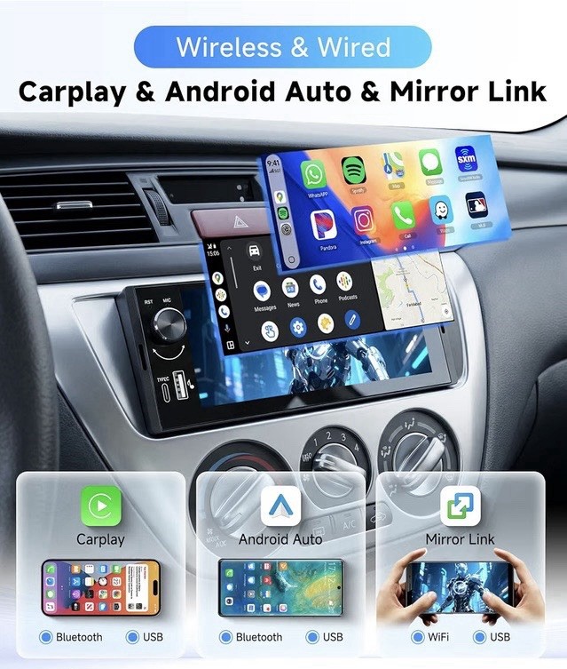 Universal Single DIN Car Stereo 6.3” Touch Screen Bluetooth FM USB Backup Camera